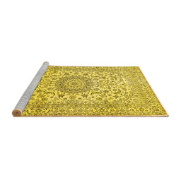 Sideview of Machine Washable Medallion Yellow Traditional Rug, wshtr726yw