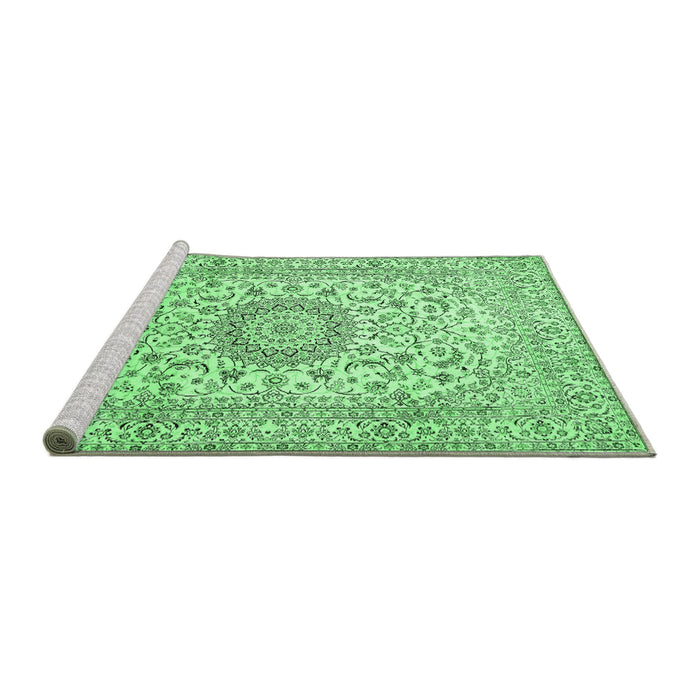 Sideview of Machine Washable Medallion Emerald Green Traditional Area Rugs, wshtr726emgrn