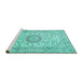 Sideview of Machine Washable Medallion Turquoise Traditional Area Rugs, wshtr726turq