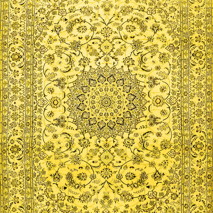 Machine Washable Medallion Yellow Traditional Rug, wshtr726yw