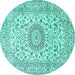 Round Machine Washable Medallion Turquoise Traditional Area Rugs, wshtr726turq