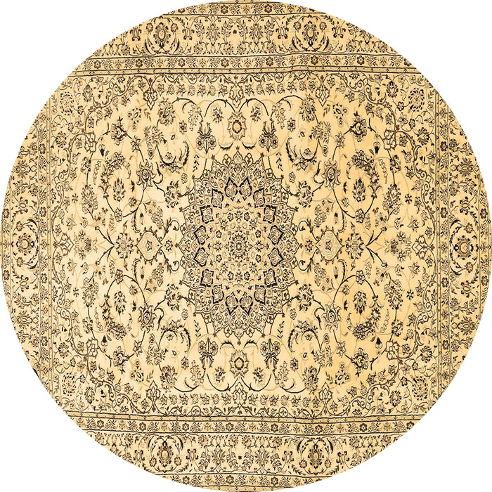 Round Machine Washable Medallion Brown Traditional Rug, wshtr726brn