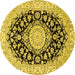 Round Machine Washable Medallion Yellow Traditional Rug, wshtr727yw