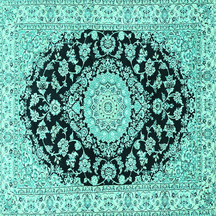 Square Machine Washable Medallion Turquoise Traditional Area Rugs, wshtr727turq