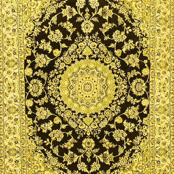 Machine Washable Medallion Yellow Traditional Rug, wshtr727yw