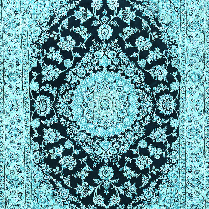 Machine Washable Medallion Light Blue Traditional Rug, wshtr727lblu