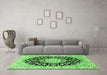 Machine Washable Medallion Green Traditional Area Rugs in a Living Room,, wshtr727grn