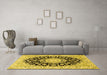 Machine Washable Medallion Yellow Traditional Rug in a Living Room, wshtr727yw