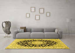 Machine Washable Medallion Yellow Traditional Rug in a Living Room, wshtr727yw