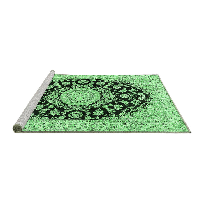 Sideview of Machine Washable Medallion Emerald Green Traditional Area Rugs, wshtr727emgrn