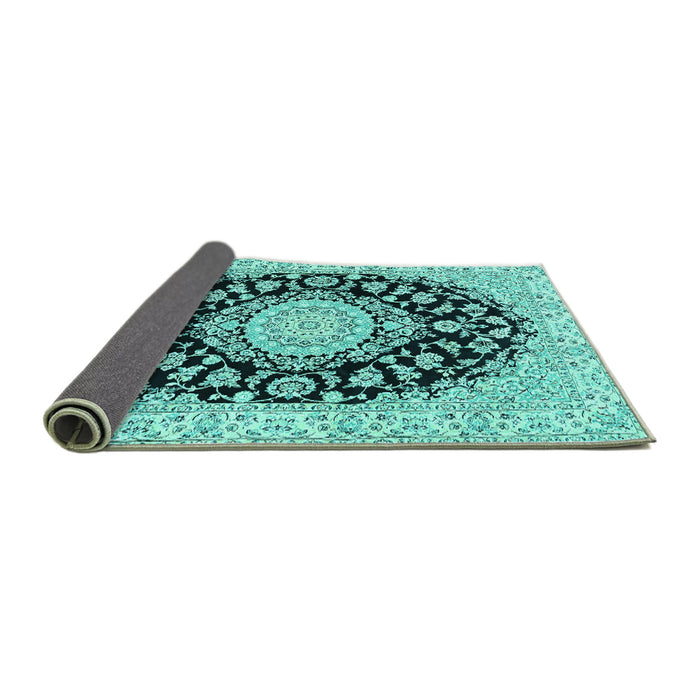 Sideview of Medallion Turquoise Traditional Rug, tr727turq