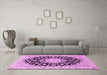 Machine Washable Medallion Pink Traditional Rug in a Living Room, wshtr727pnk