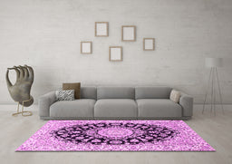 Machine Washable Medallion Pink Traditional Rug in a Living Room, wshtr727pnk