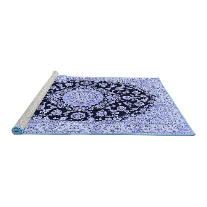 Sideview of Machine Washable Medallion Blue Traditional Rug, wshtr727blu