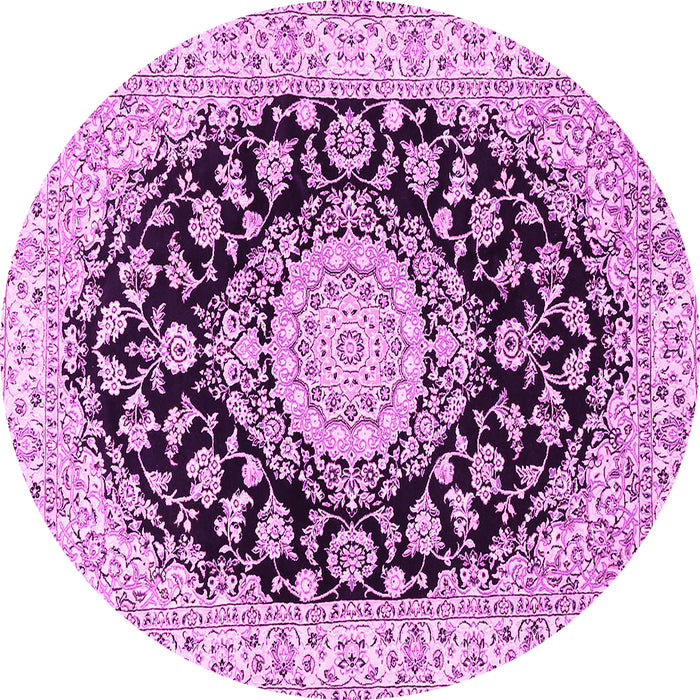 Round Machine Washable Medallion Pink Traditional Rug, wshtr727pnk