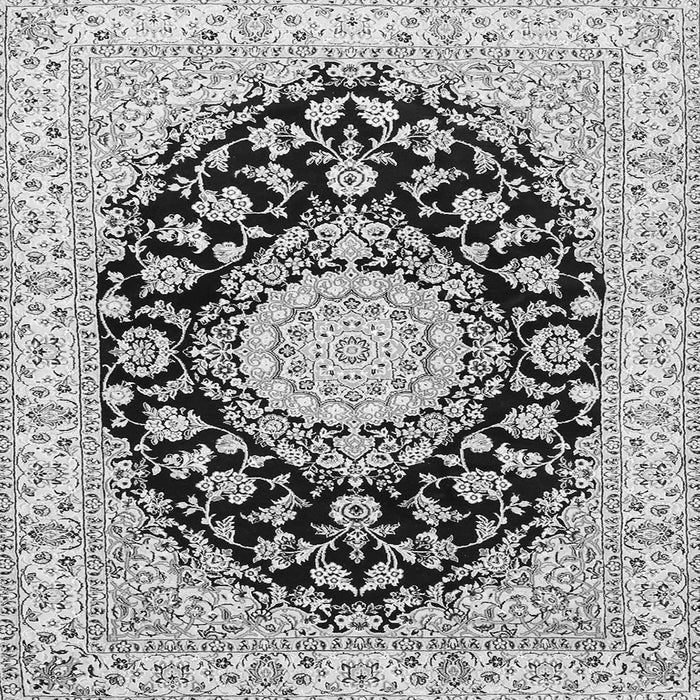 Round Machine Washable Medallion Gray Traditional Rug, wshtr727gry