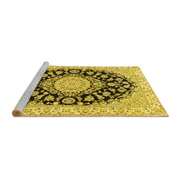 Sideview of Machine Washable Medallion Yellow Traditional Rug, wshtr727yw