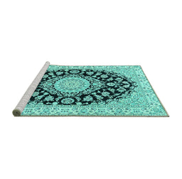 Sideview of Machine Washable Medallion Turquoise Traditional Area Rugs, wshtr727turq