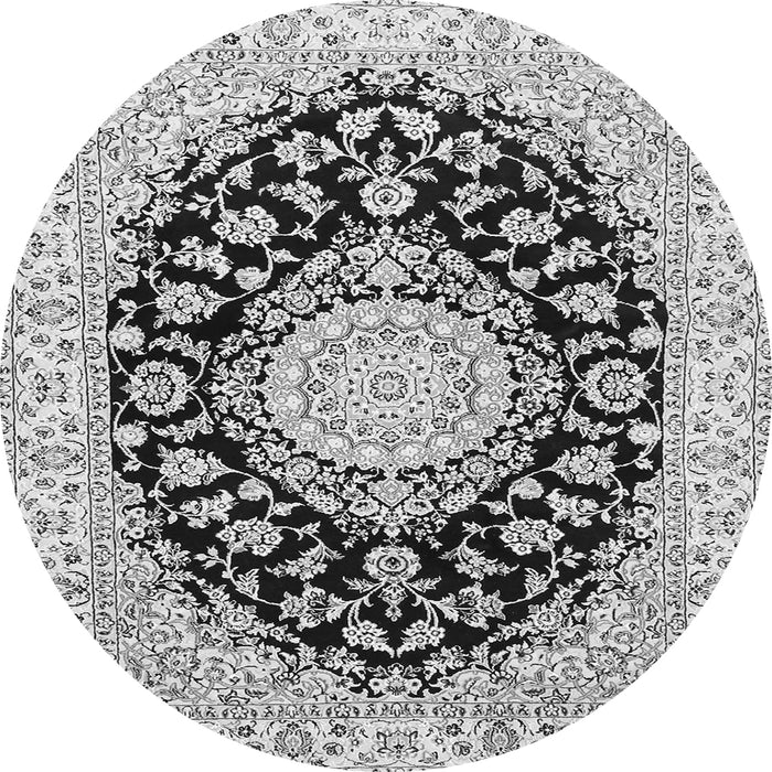 Machine Washable Medallion Gray Traditional Rug, wshtr727gry
