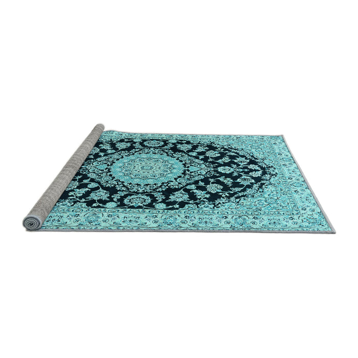 Sideview of Machine Washable Medallion Light Blue Traditional Rug, wshtr727lblu