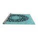 Sideview of Machine Washable Medallion Light Blue Traditional Rug, wshtr727lblu