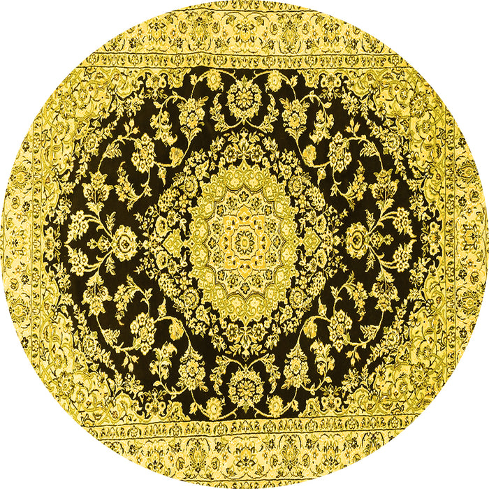 Round Medallion Yellow Traditional Rug, tr727yw