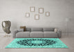 Machine Washable Medallion Turquoise Traditional Area Rugs in a Living Room,, wshtr727turq