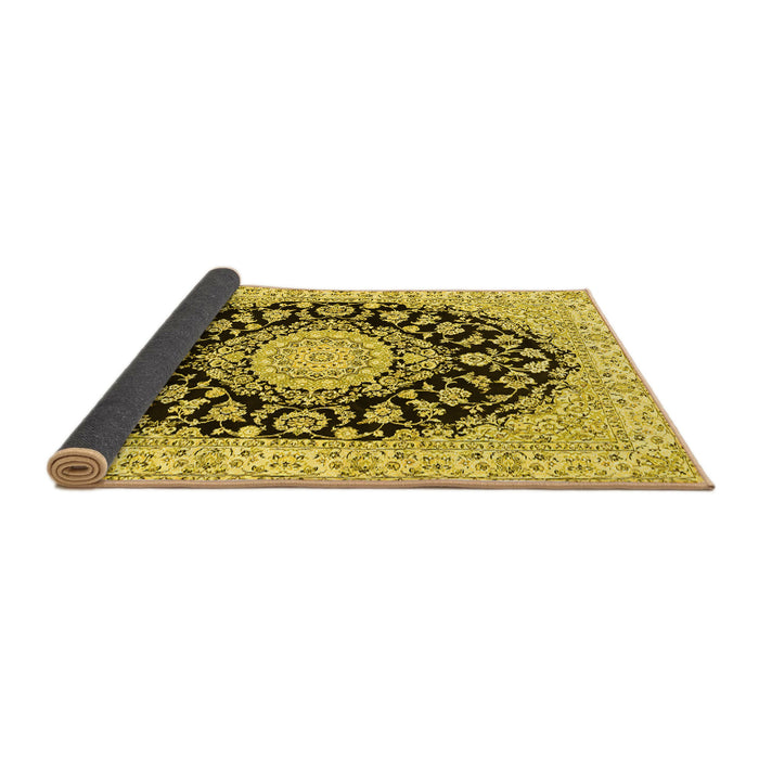 Sideview of Medallion Yellow Traditional Rug, tr727yw