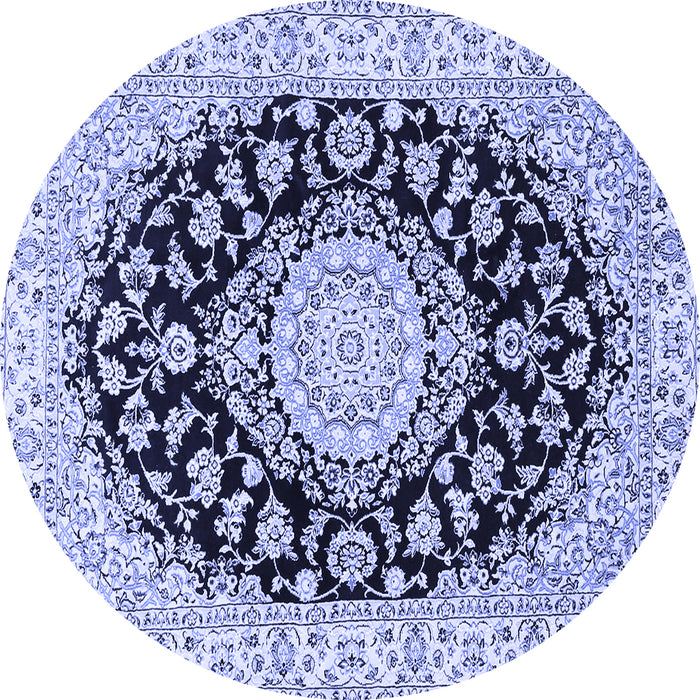 Round Machine Washable Medallion Blue Traditional Rug, wshtr727blu