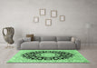 Machine Washable Medallion Emerald Green Traditional Area Rugs in a Living Room,, wshtr727emgrn