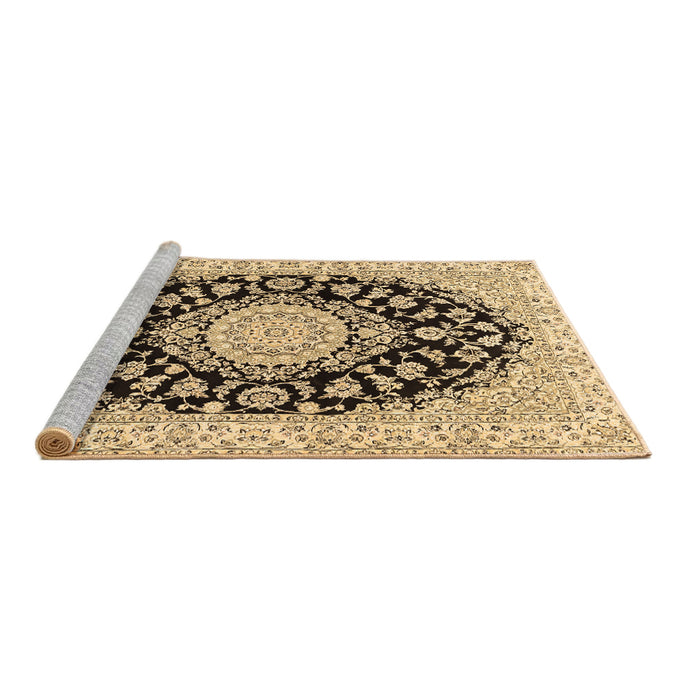 Sideview of Machine Washable Medallion Brown Traditional Rug, wshtr727brn