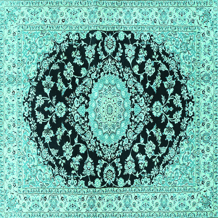 Square Machine Washable Medallion Turquoise Traditional Area Rugs, wshtr728turq
