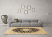 Machine Washable Medallion Brown Traditional Rug in a Living Room,, wshtr728brn