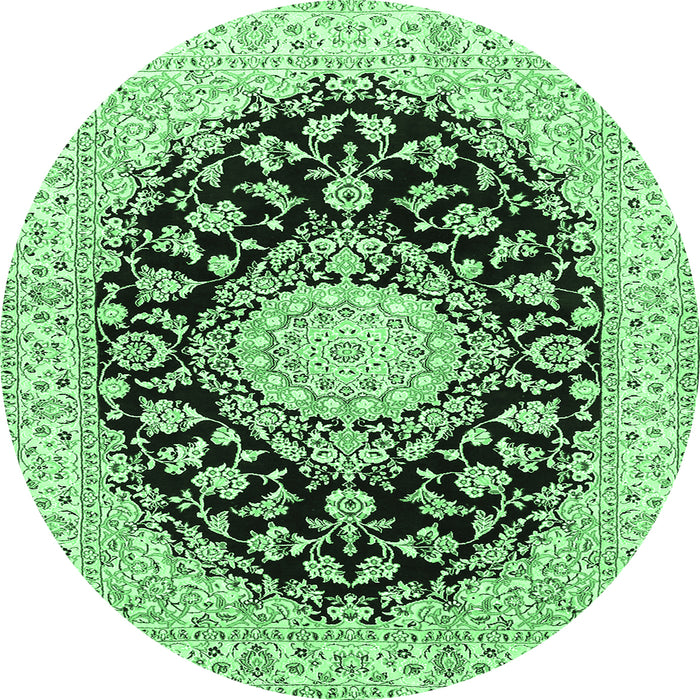 Round Medallion Emerald Green Traditional Rug, tr728emgrn
