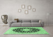 Machine Washable Medallion Emerald Green Traditional Area Rugs in a Living Room,, wshtr728emgrn