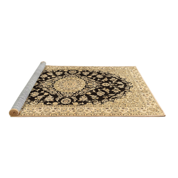 Sideview of Machine Washable Medallion Brown Traditional Rug, wshtr728brn