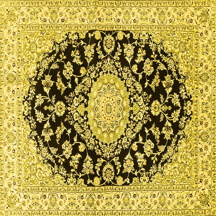 Square Machine Washable Medallion Yellow Traditional Rug, wshtr728yw