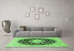 Machine Washable Medallion Green Traditional Area Rugs in a Living Room,, wshtr728grn