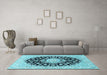 Machine Washable Medallion Light Blue Traditional Rug in a Living Room, wshtr728lblu