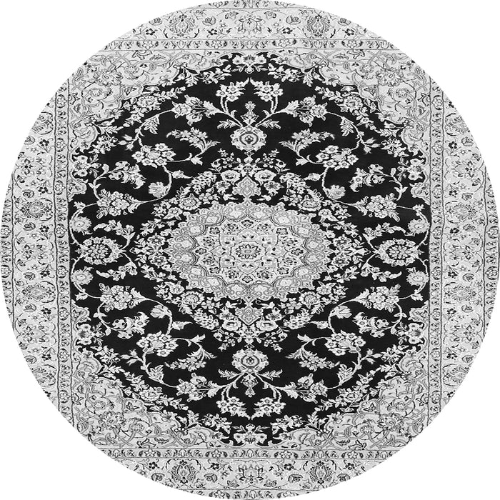 Machine Washable Medallion Gray Traditional Rug, wshtr728gry