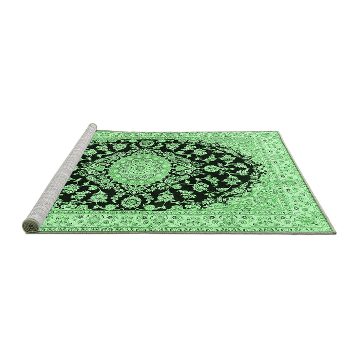 Sideview of Machine Washable Medallion Emerald Green Traditional Area Rugs, wshtr728emgrn