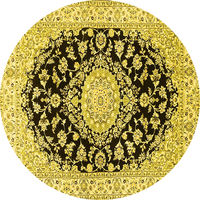 Round Medallion Yellow Traditional Rug, tr728yw