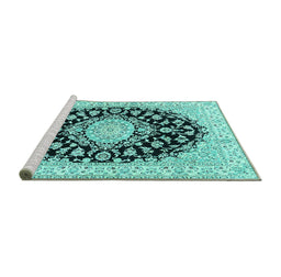 Sideview of Machine Washable Medallion Turquoise Traditional Area Rugs, wshtr728turq