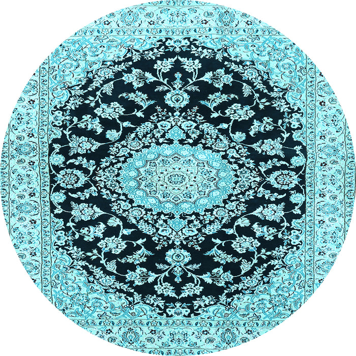 Round Medallion Light Blue Traditional Rug, tr728lblu