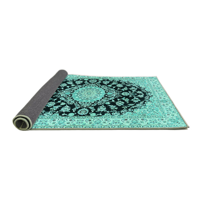 Sideview of Medallion Turquoise Traditional Rug, tr728turq