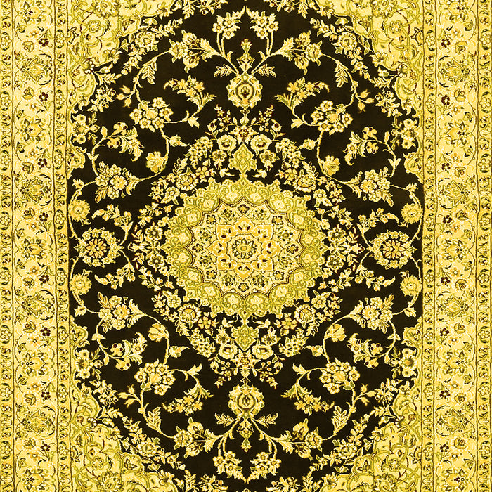 Machine Washable Medallion Yellow Traditional Rug, wshtr728yw