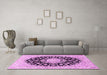 Machine Washable Medallion Pink Traditional Rug in a Living Room, wshtr728pnk