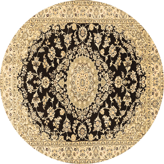 Round Machine Washable Medallion Brown Traditional Rug, wshtr728brn