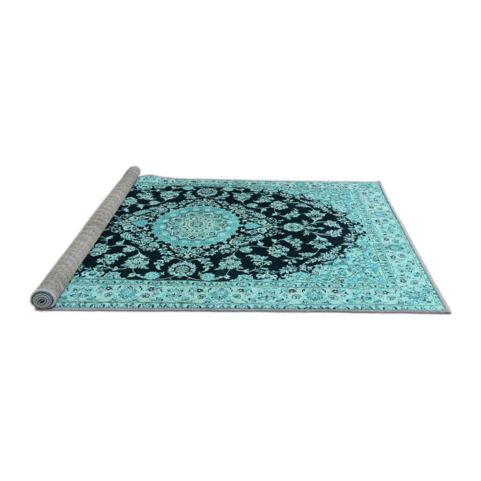 Sideview of Machine Washable Medallion Light Blue Traditional Rug, wshtr728lblu