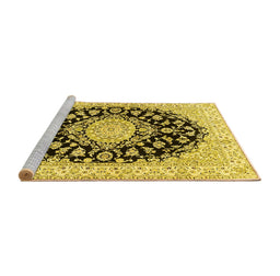 Sideview of Machine Washable Medallion Yellow Traditional Rug, wshtr728yw